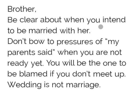 Wedding is not marriage, be clear about everything