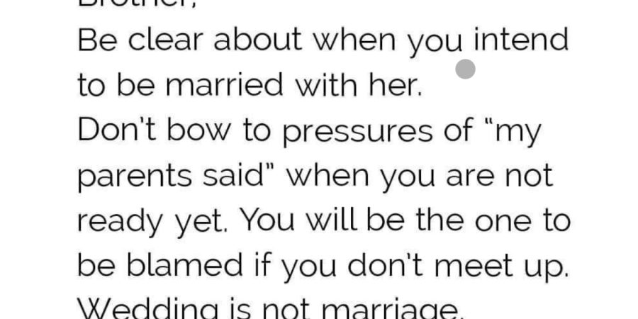 Wedding is not marriage, be clear about everything