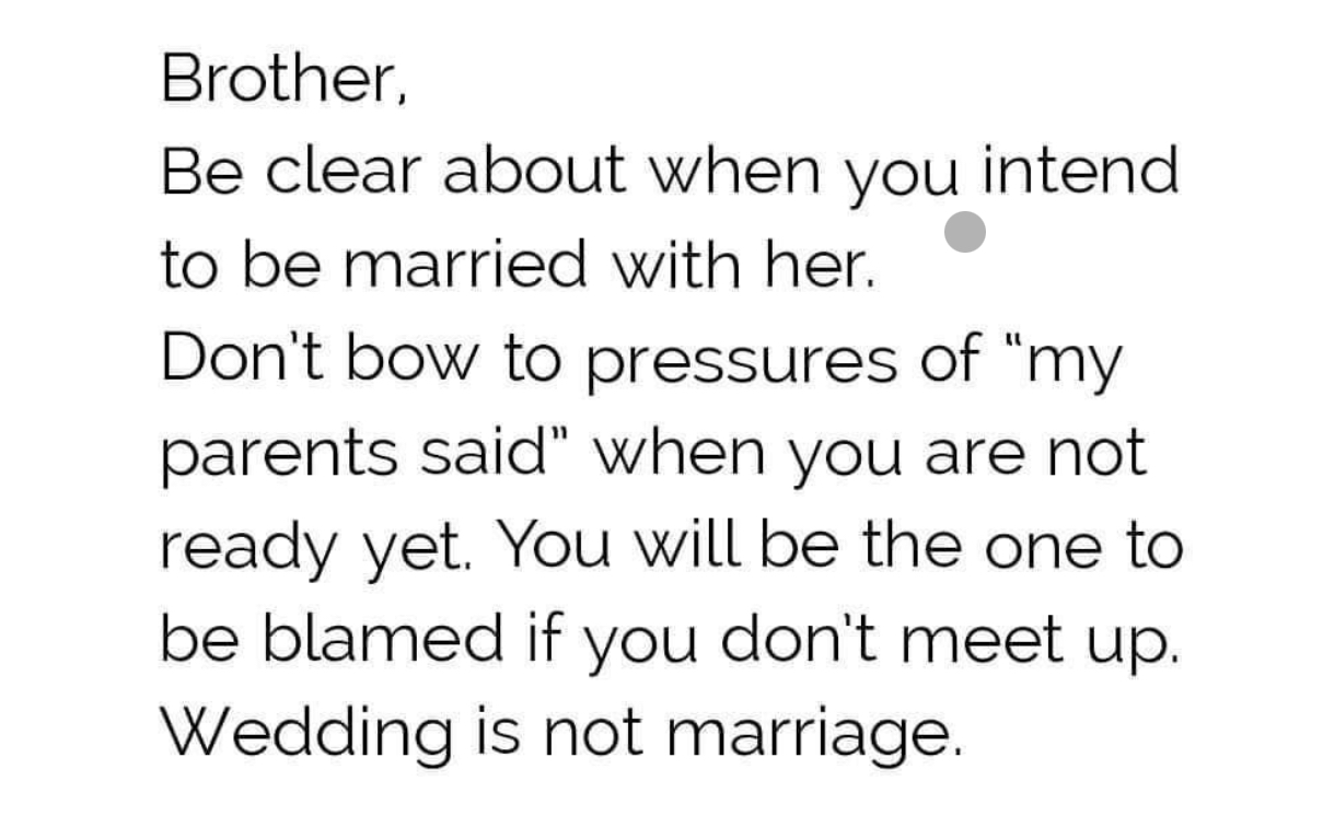 Wedding is not marriage, be clear about everything